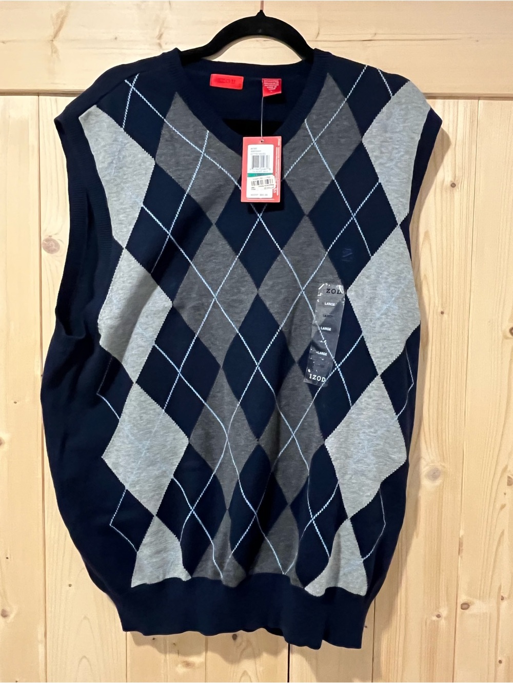 Izod Navy and Gray Argyle V-Neck Sweater Vest Large NWT ⛳️